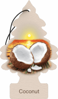 Air freshener with coconut and sunset design.