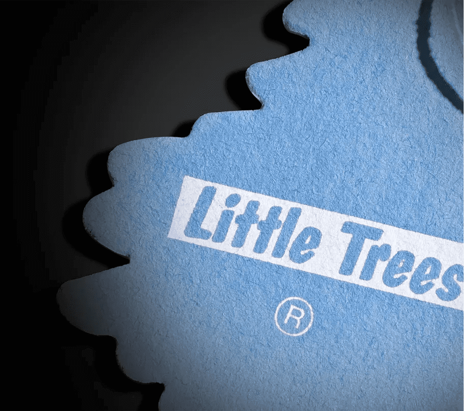 Blue Little Trees air freshener close-up.